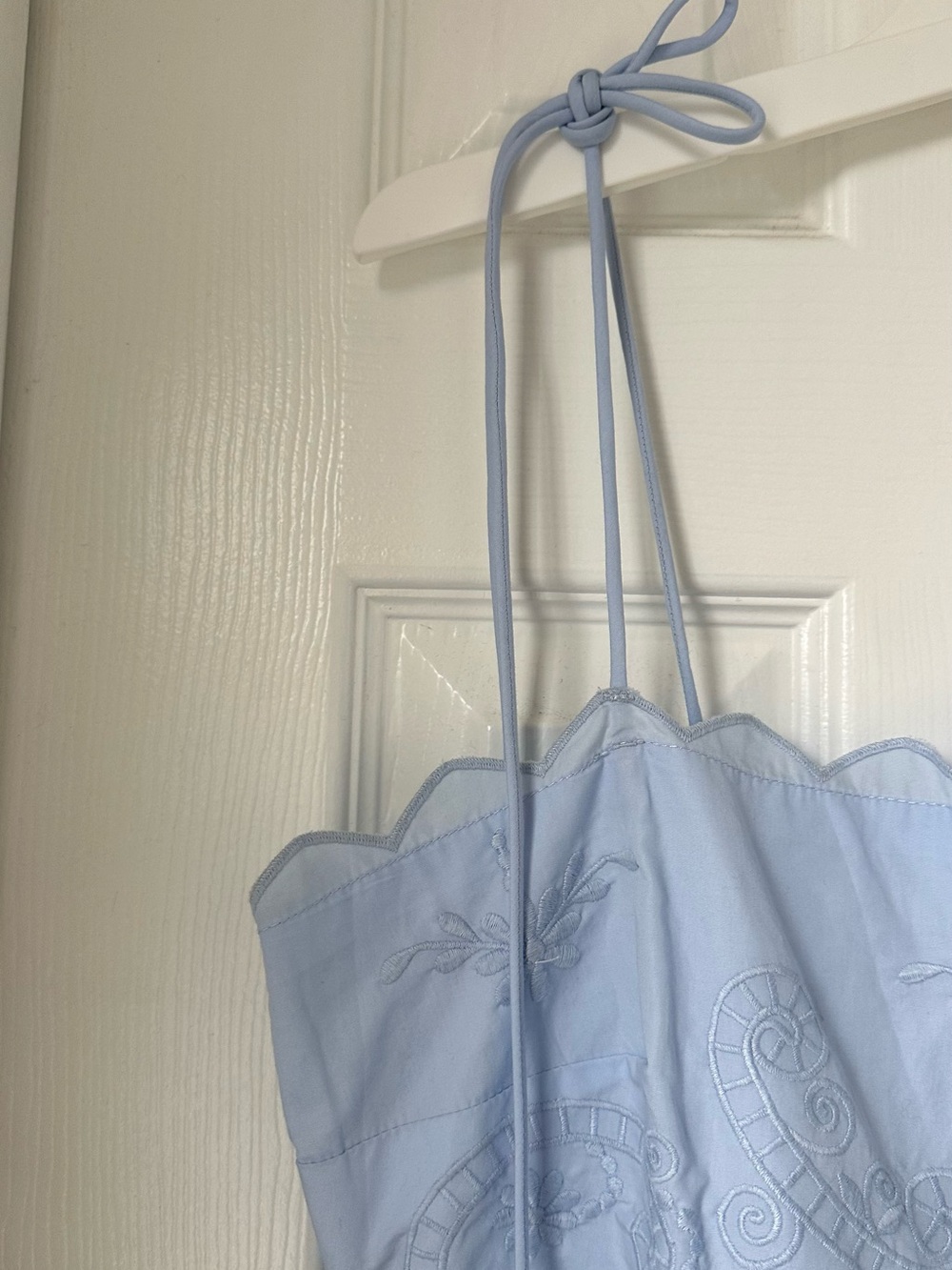 Light Blue Eyelet-Trim Midi Sundress with Spaghetti Straps - Picture 8 of 9